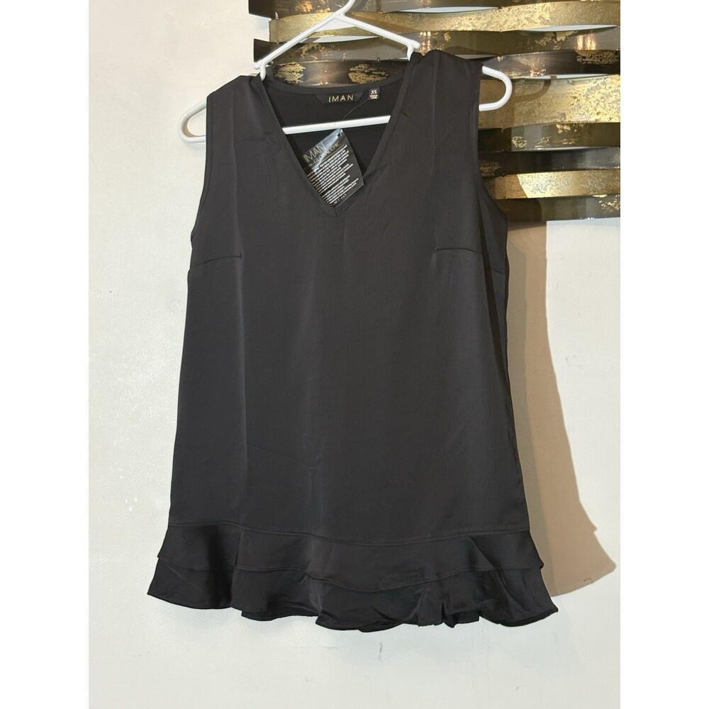 Iman Black XS Women’s Blouse Tank Ruffled Bottom A11